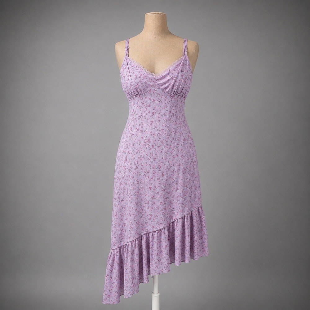 Y2K Floral Fairy Lace Asymmetrical Maxi Dress Size 3X Purple Romantic Resort
